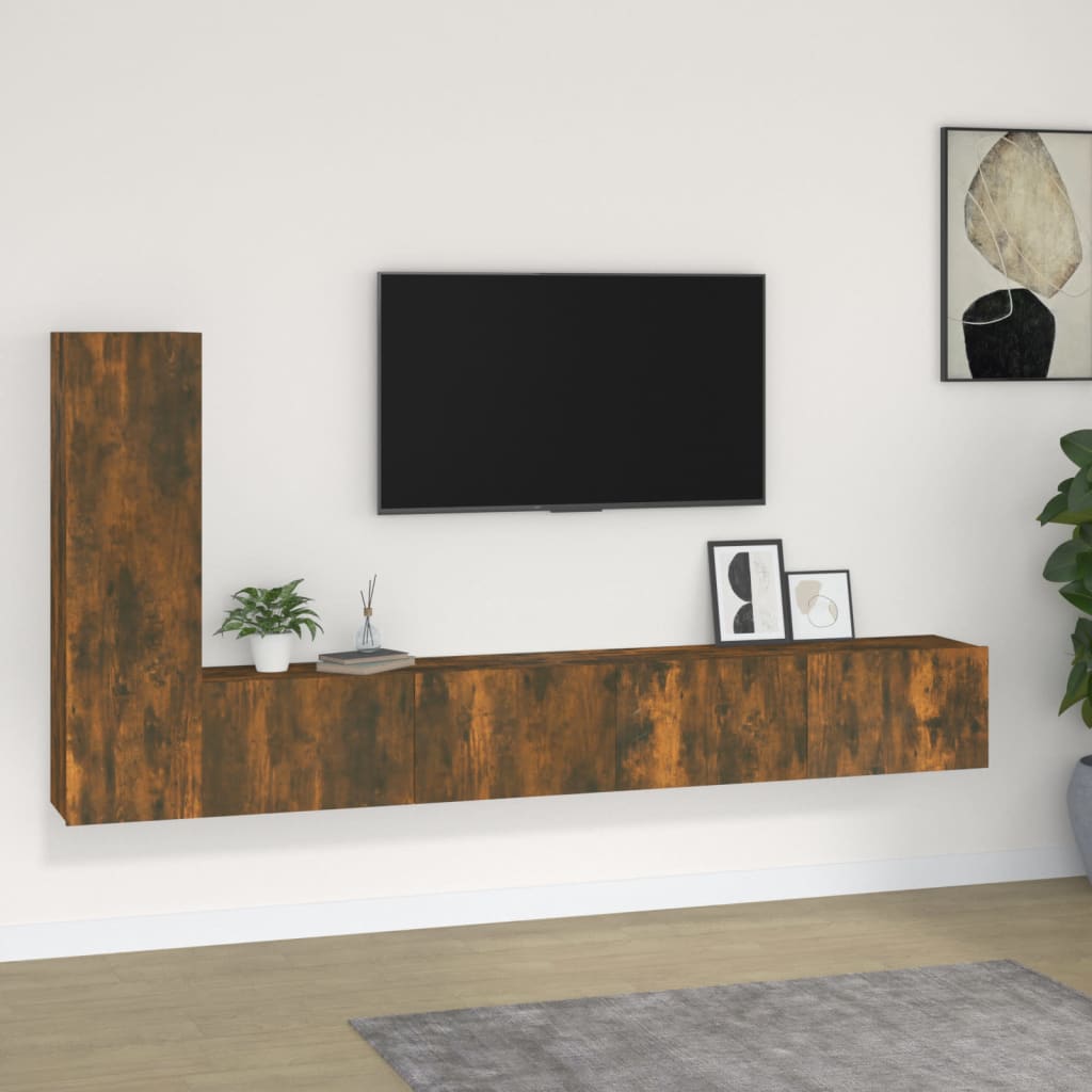 Set dulapuri TV, 3 piese, stejar fumuriu, lemn prelucrat GartenMobel Dekor