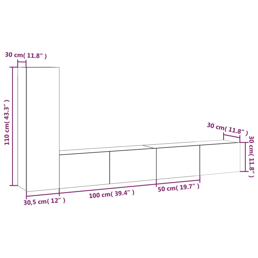 Set dulapuri TV, 3 piese, stejar fumuriu, lemn prelucrat GartenMobel Dekor