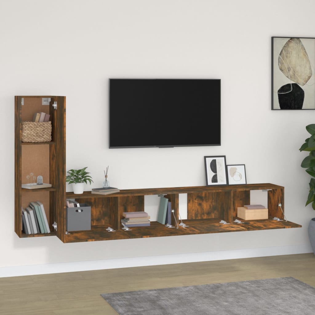 Set dulapuri TV, 3 piese, stejar fumuriu, lemn prelucrat GartenMobel Dekor
