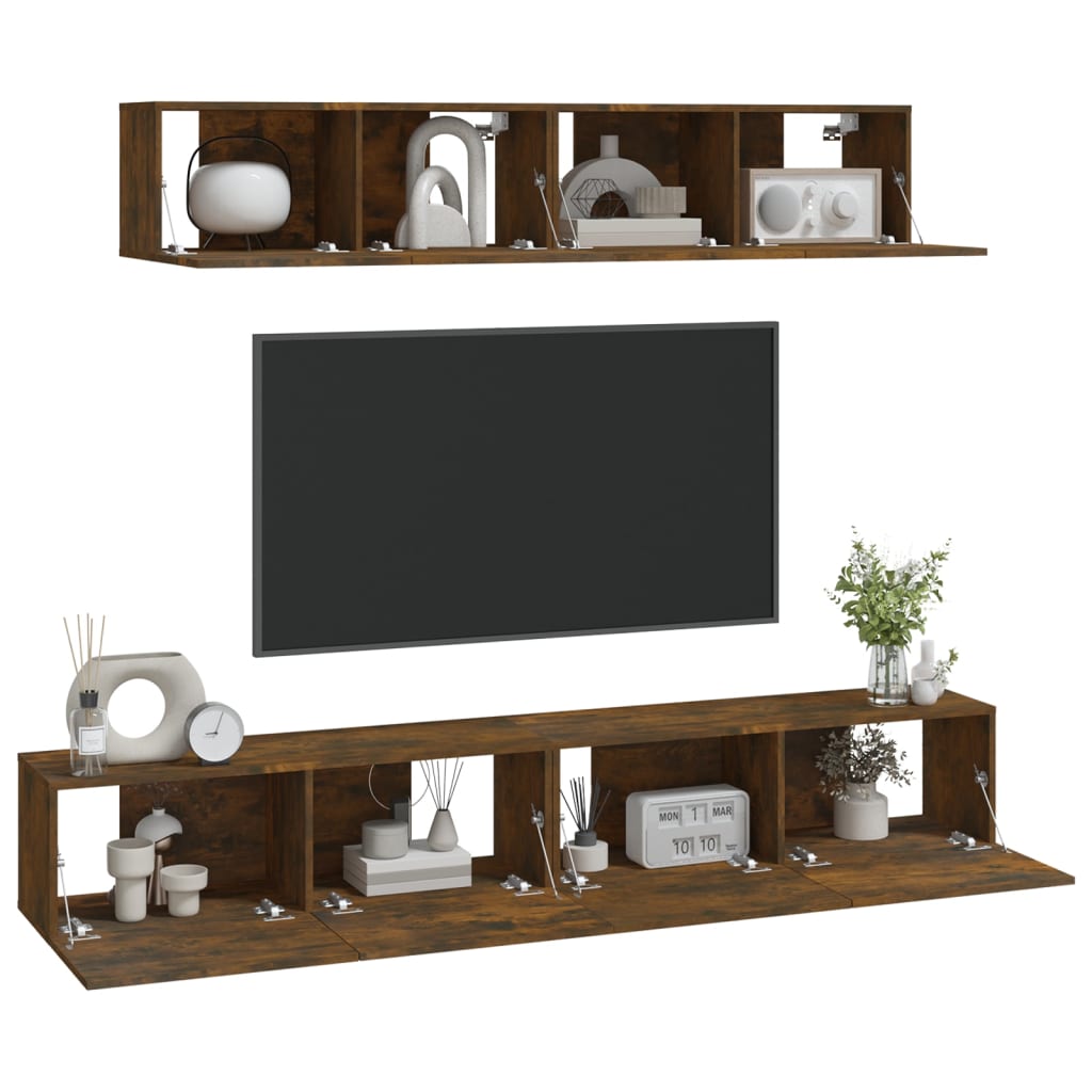 Set dulapuri TV, 4 piese, stejar fumuriu, lemn prelucrat GartenMobel Dekor