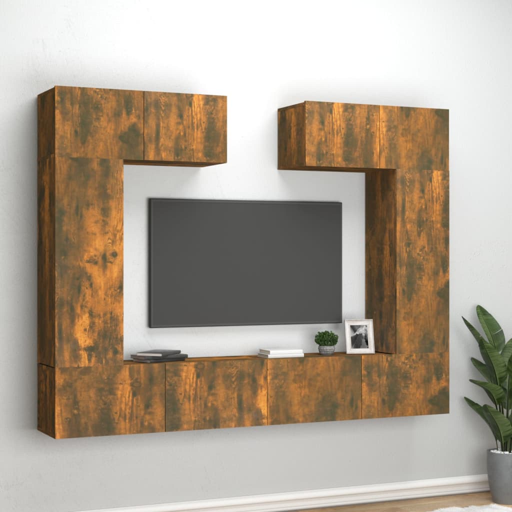 Set dulapuri TV, 6 piese, stejar fumuriu, lemn prelucrat GartenMobel Dekor