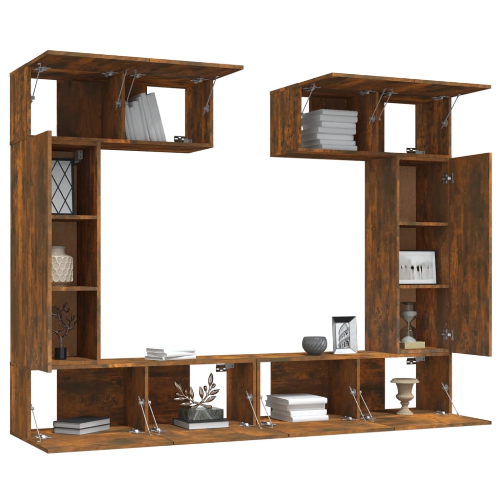Set dulapuri TV, 6 piese, stejar fumuriu, lemn prelucrat GartenMobel Dekor