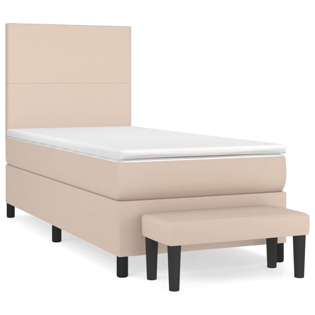 Pat box spring cu saltea, cappuccino, 100x200cm piele ecologică GartenMobel Dekor