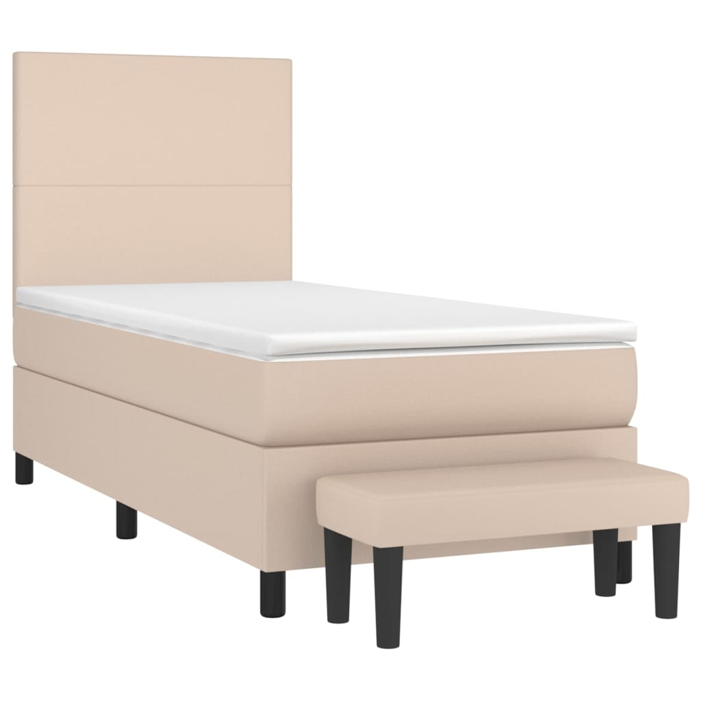 Pat box spring cu saltea, cappuccino, 100x200cm piele ecologică GartenMobel Dekor