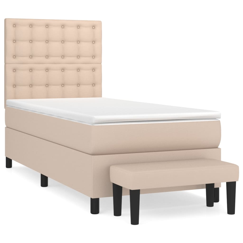 Pat box spring cu saltea, cappuccino, 90x190 cm piele ecologică GartenMobel Dekor
