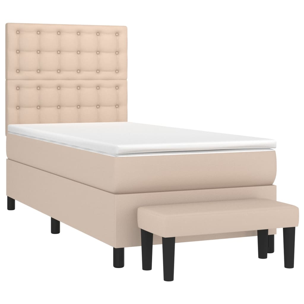 Pat box spring cu saltea, cappuccino, 90x190 cm piele ecologică GartenMobel Dekor