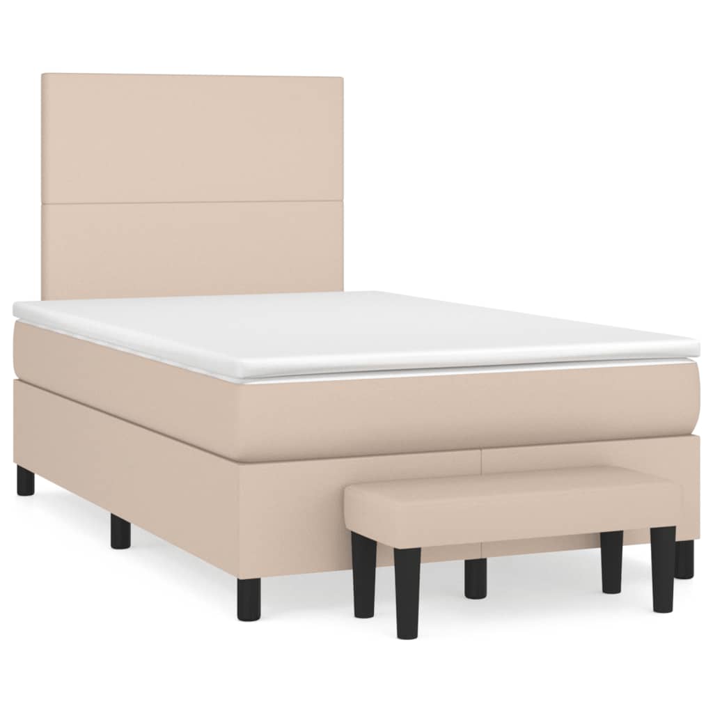 Pat box spring cu saltea, cappuccino, 120x190cm piele ecologică GartenMobel Dekor