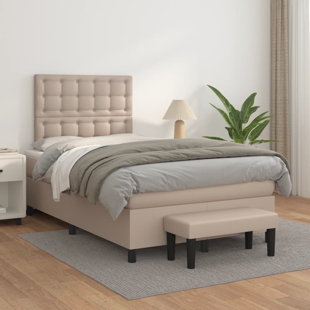 Pat box spring cu saltea, cappuccino, 120x190cm piele ecologică GartenMobel Dekor