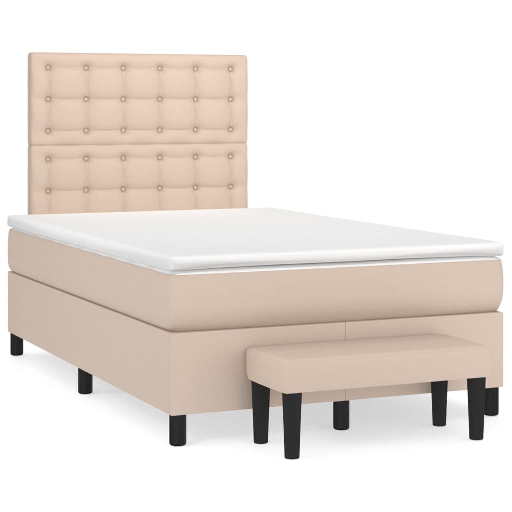 Pat box spring cu saltea, cappuccino, 120x190cm piele ecologică GartenMobel Dekor