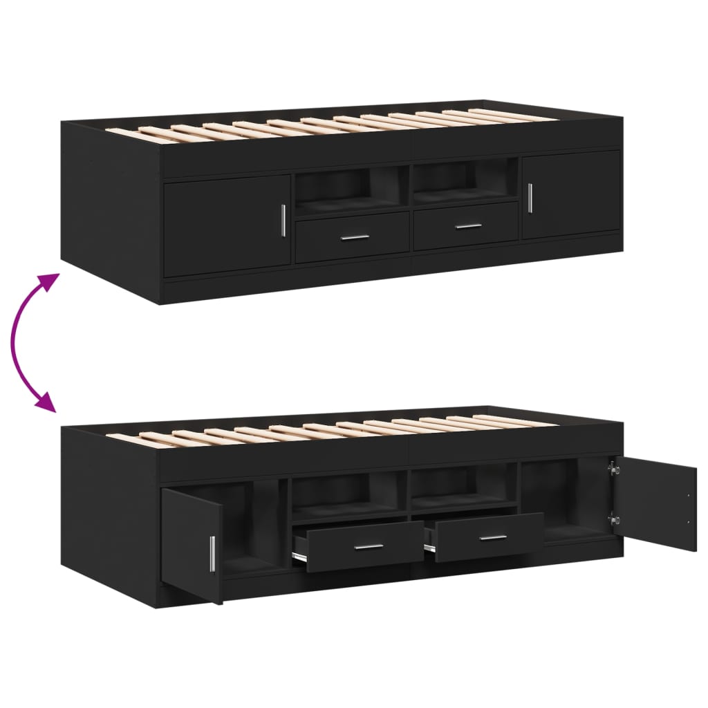 Pat de zi cu sertare fără saltea, negru, 90x190 cm GartenMobel Dekor