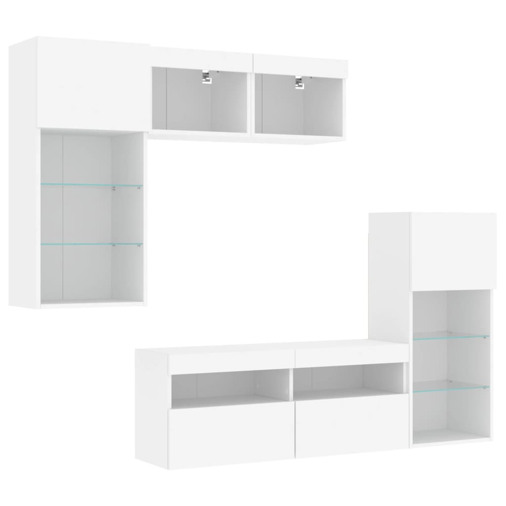 Unități de perete TV cu LED-uri, 5 piese, alb, lemn prelucrat GartenMobel Dekor