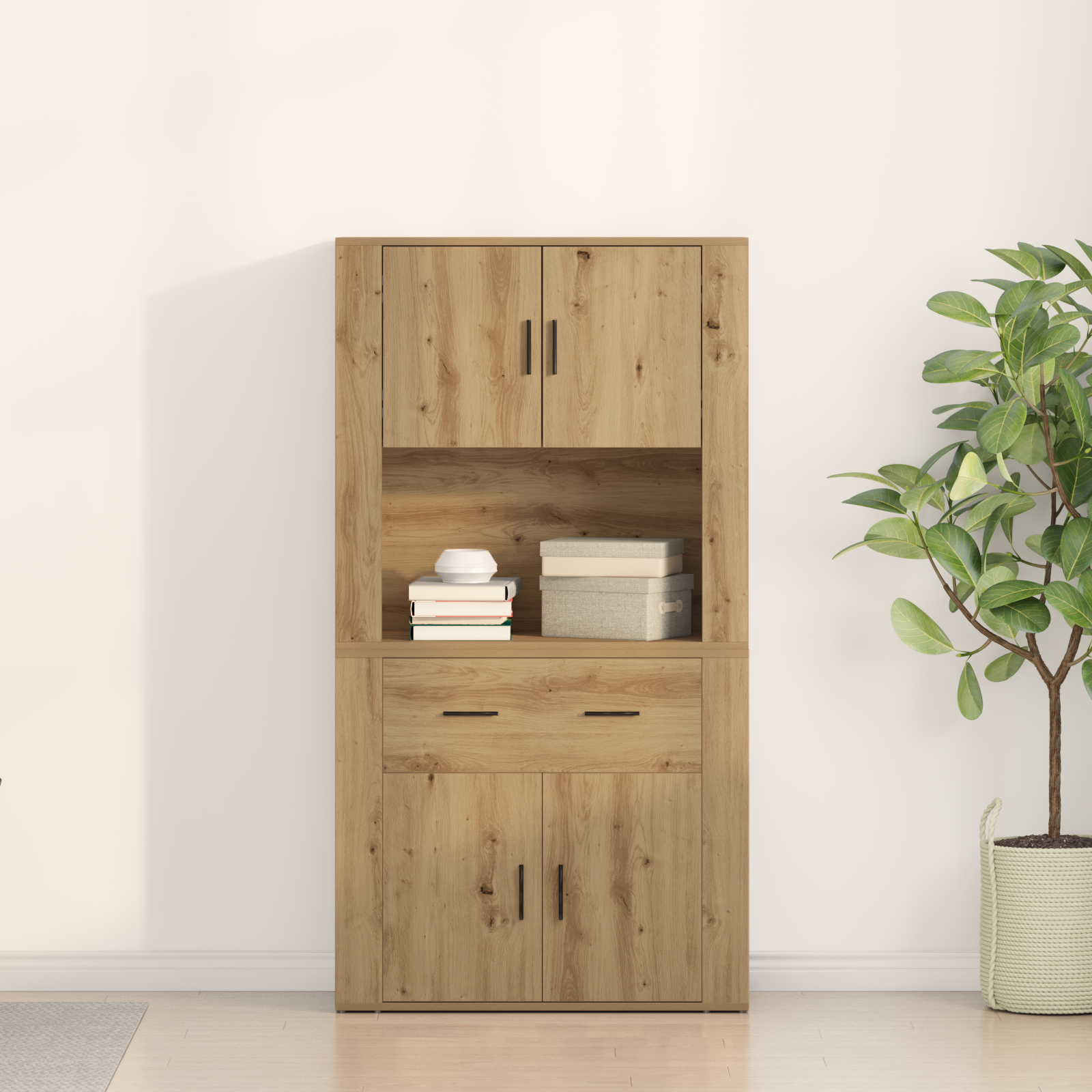Highboard Stejar Artizanal 80x33x150 cm Lemn Prelucrat GartenMobel Dekor