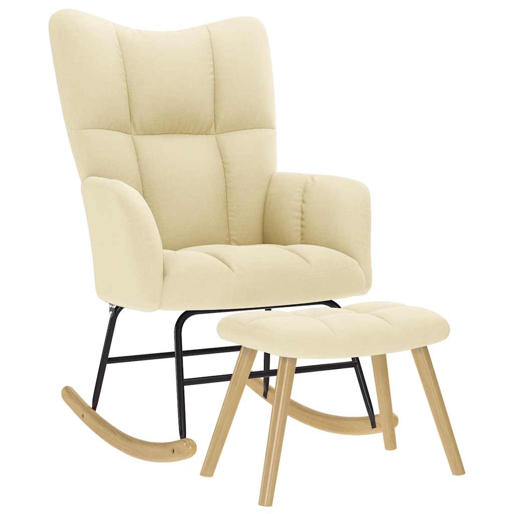 Scaun balansoar cu taburet, crem, material textil GartenMobel Dekor