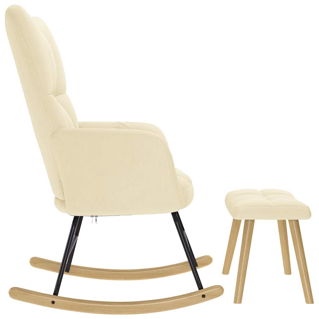 Scaun balansoar cu taburet, crem, material textil GartenMobel Dekor