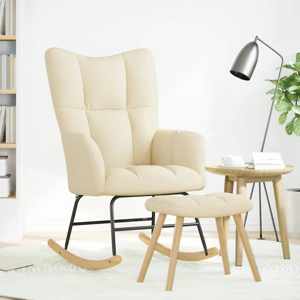 Scaun balansoar cu taburet, crem, material textil GartenMobel Dekor