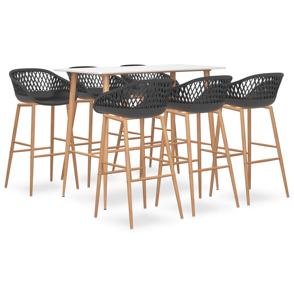 Set mobilier de bar, 7 piese, alb și gri GartenMobel Dekor