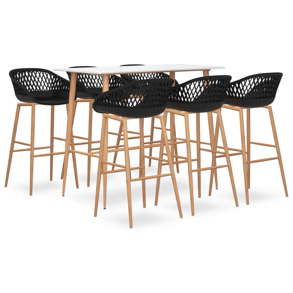 Set mobilier de bar, 7 piese, alb și negru GartenMobel Dekor