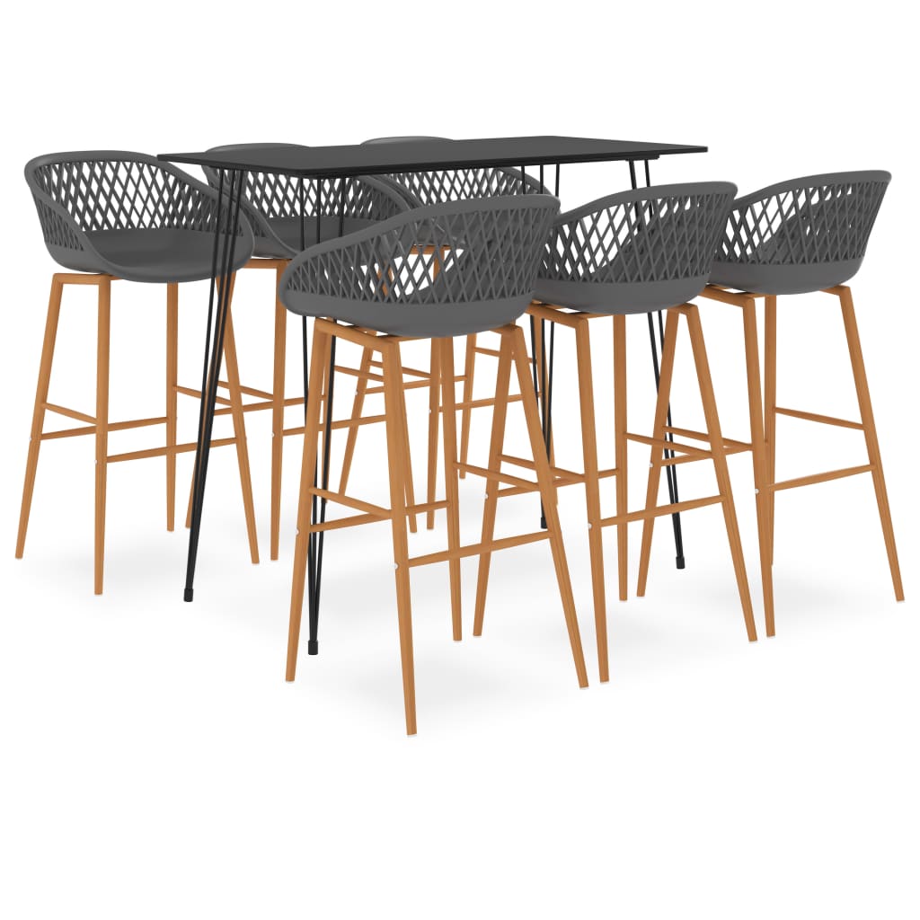 Set mobilier de bar, 7 piese, negru și gri GartenMobel Dekor