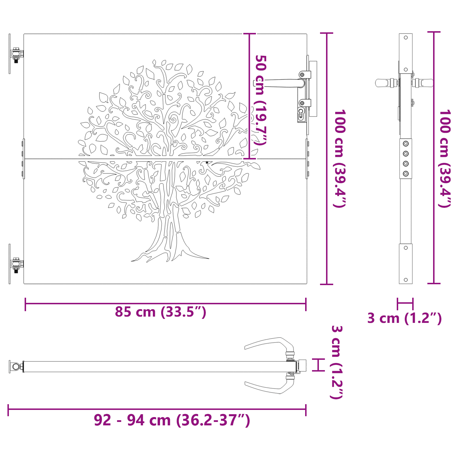 Poartă de grădină Negru 100 x 100 cm Oțel vopsit în pulbere GartenMobel Dekor