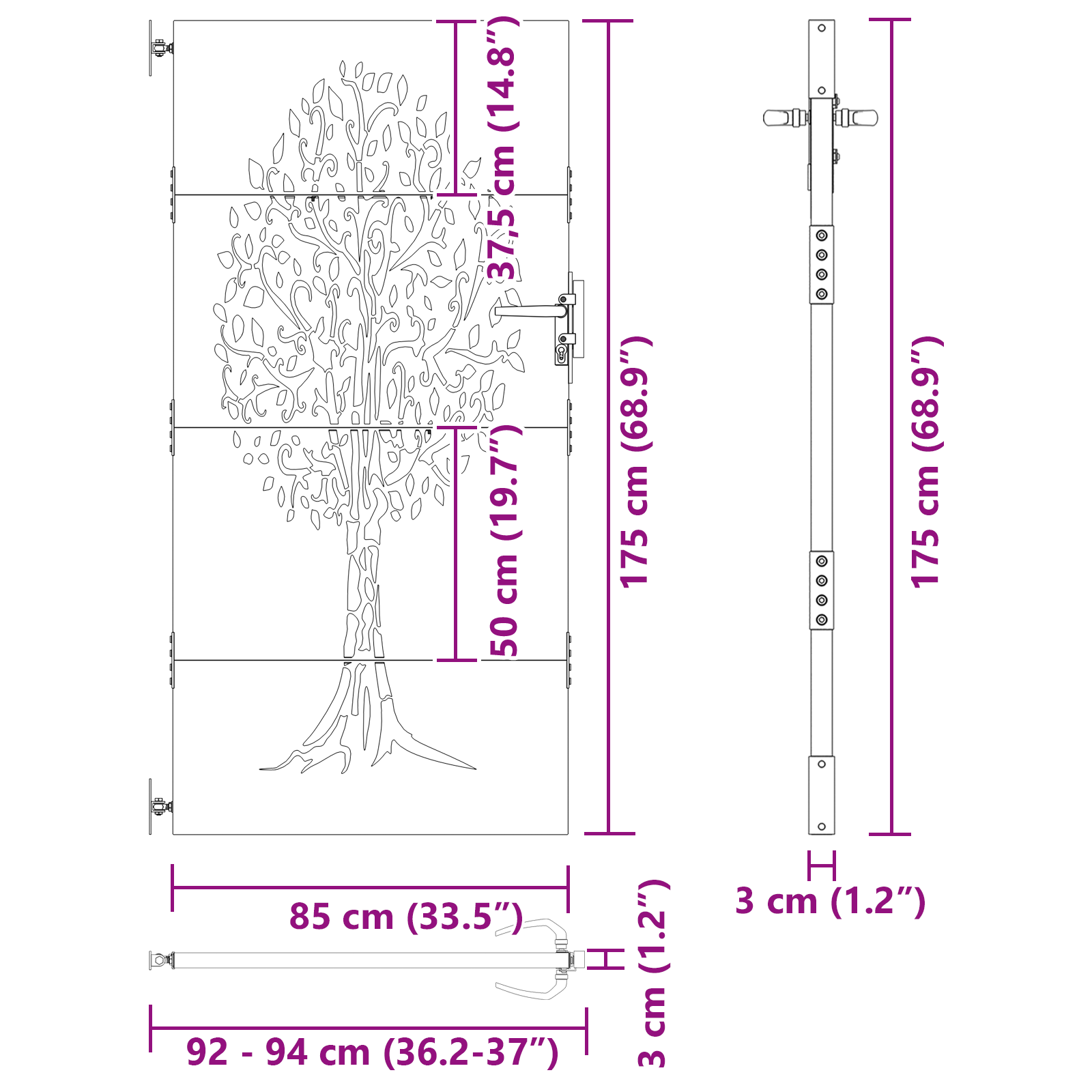 Poartă de grădină Negru 100 x 175 cm Oțel vopsit în pulbere GartenMobel Dekor