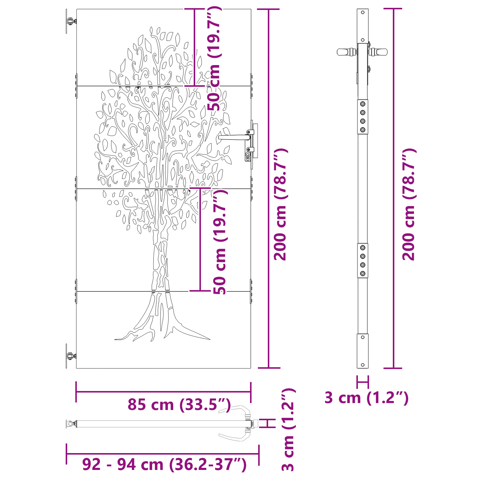 Poartă de grădină Negru 100 x 200 cm Oțel vopsit în pulbere GartenMobel Dekor
