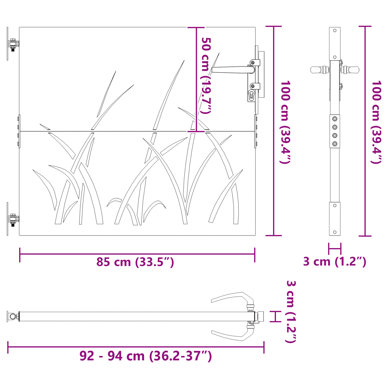 Poartă de grădină Negru 105 x 100 cm Oțel vopsit în pulbere GartenMobel Dekor