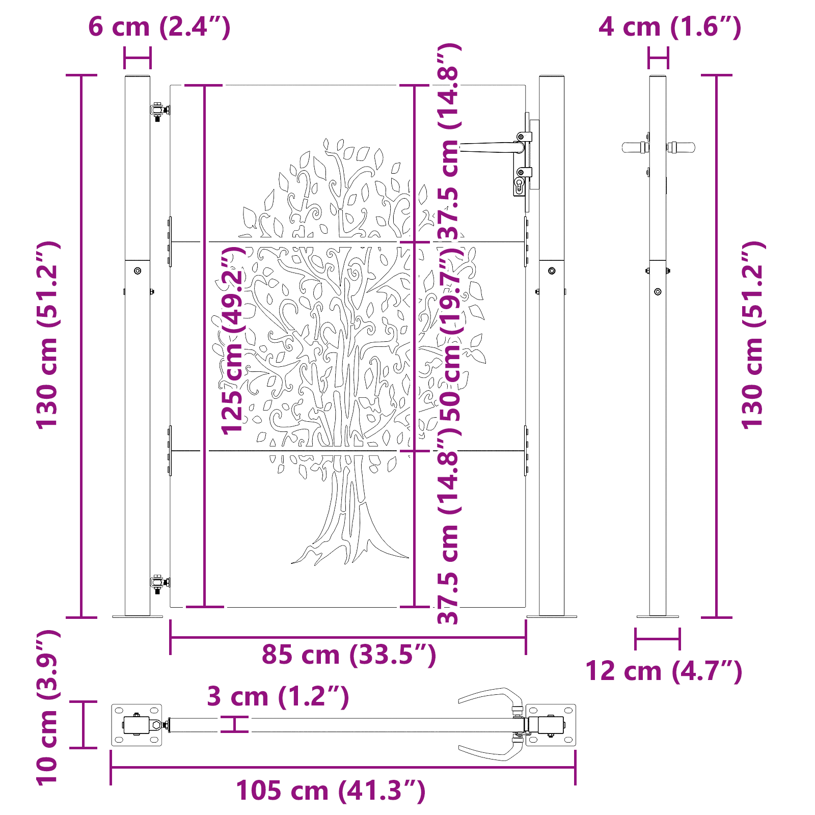 Poartă de grădină Negru 105 x 125 cm Oțel vopsit în pulbere GartenMobel Dekor