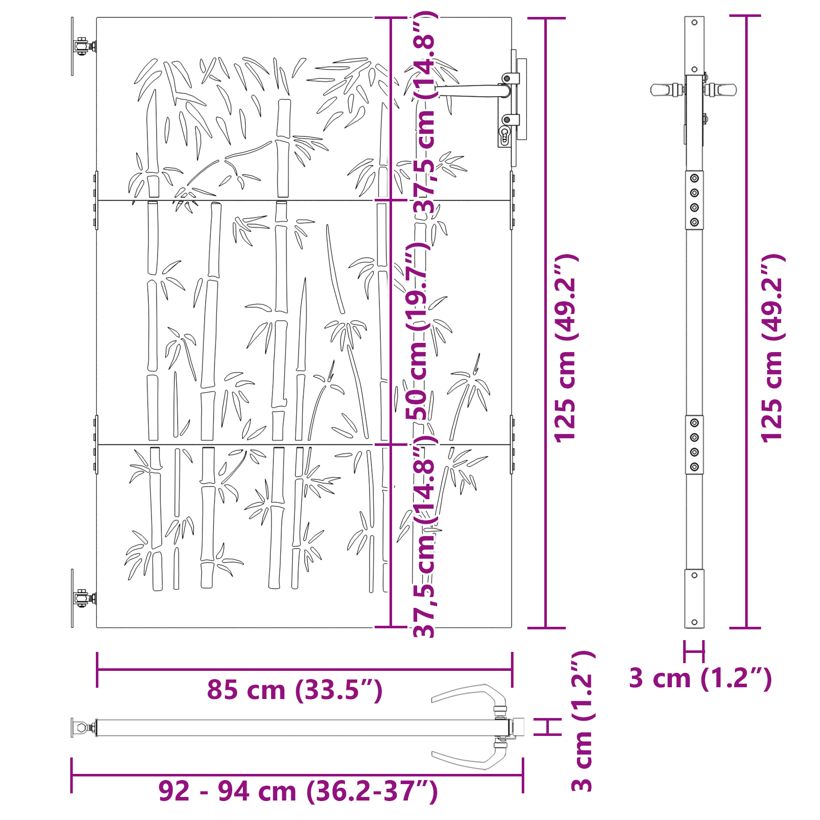 Poartă de grădină Negru 105 x 125 cm Oțel vopsit în pulbere GartenMobel Dekor