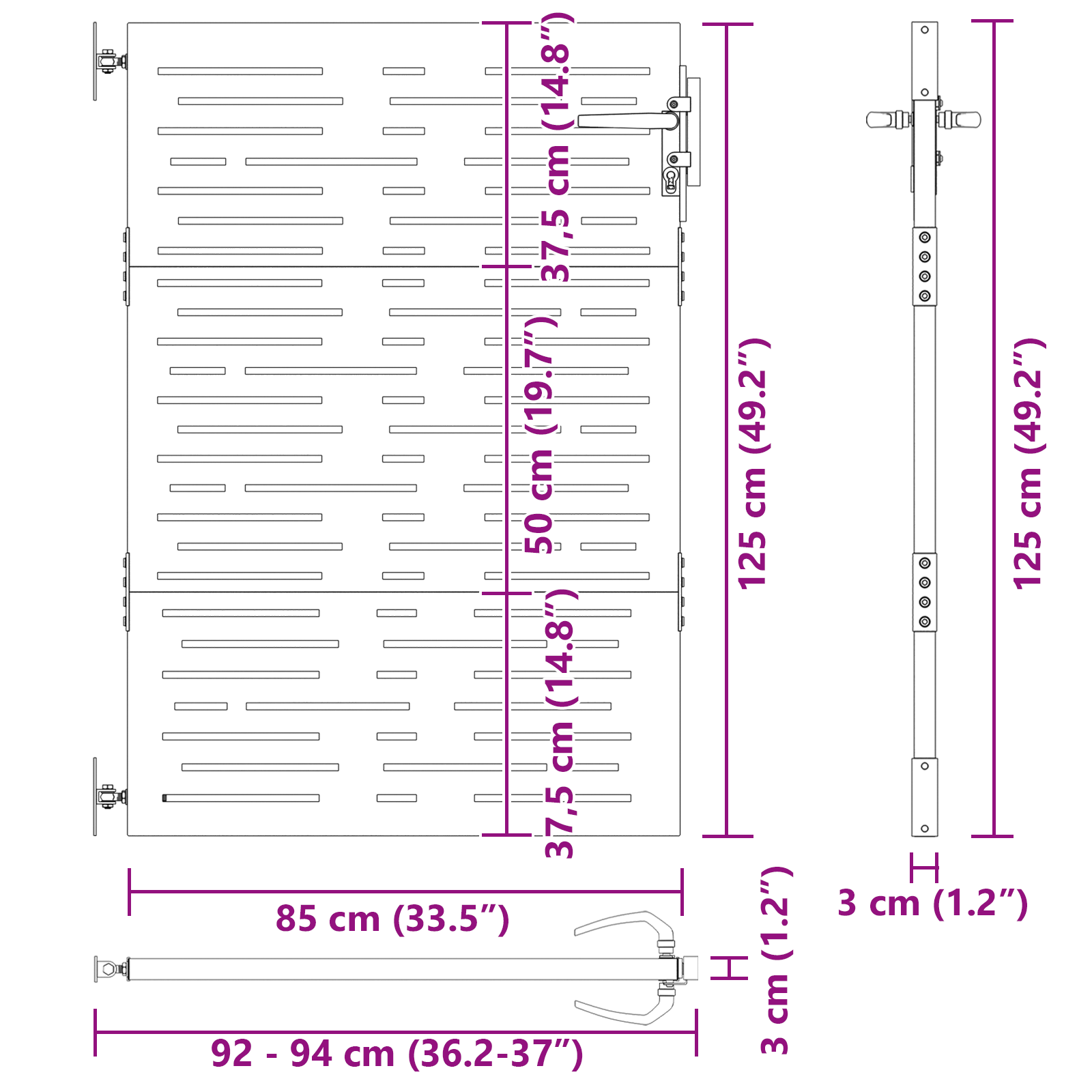 Poartă de grădină Negru 105 x 125 cm Oțel vopsit în pulbere GartenMobel Dekor