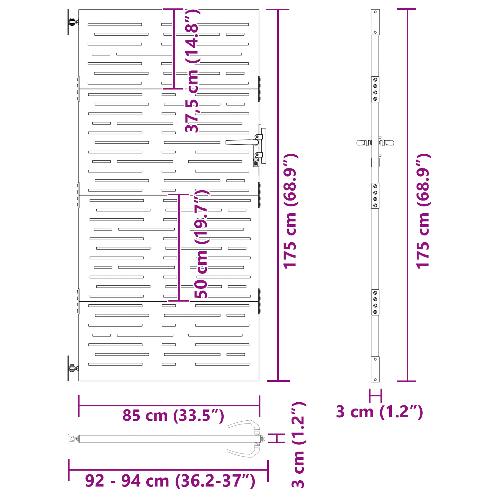 Poartă de grădină Negru 105 x 175 cm Oțel vopsit în pulbere GartenMobel Dekor