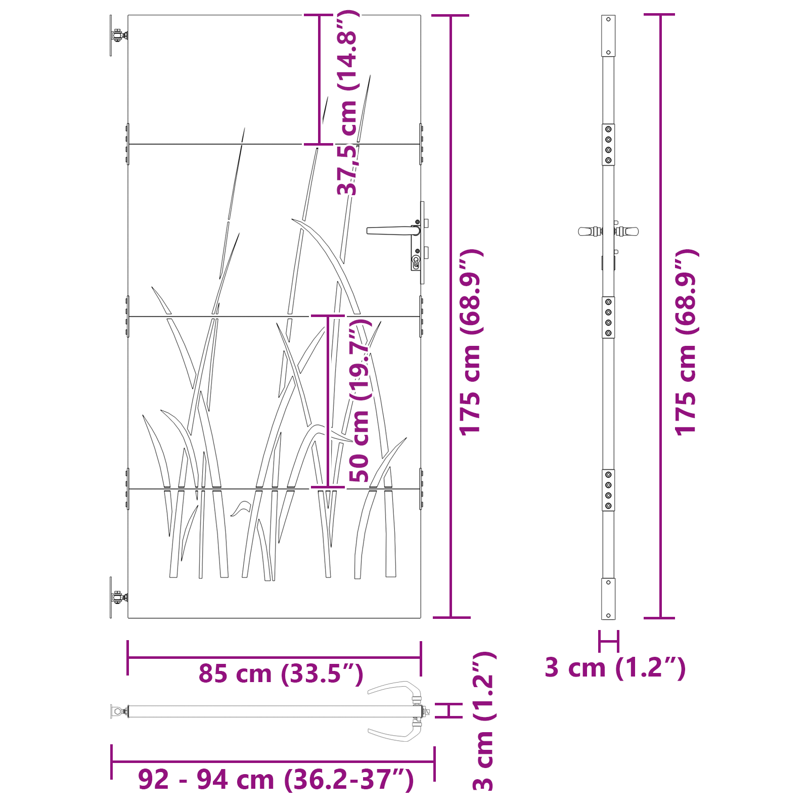 Poartă de grădină Negru 105 x 175 cm Oțel vopsit în pulbere GartenMobel Dekor