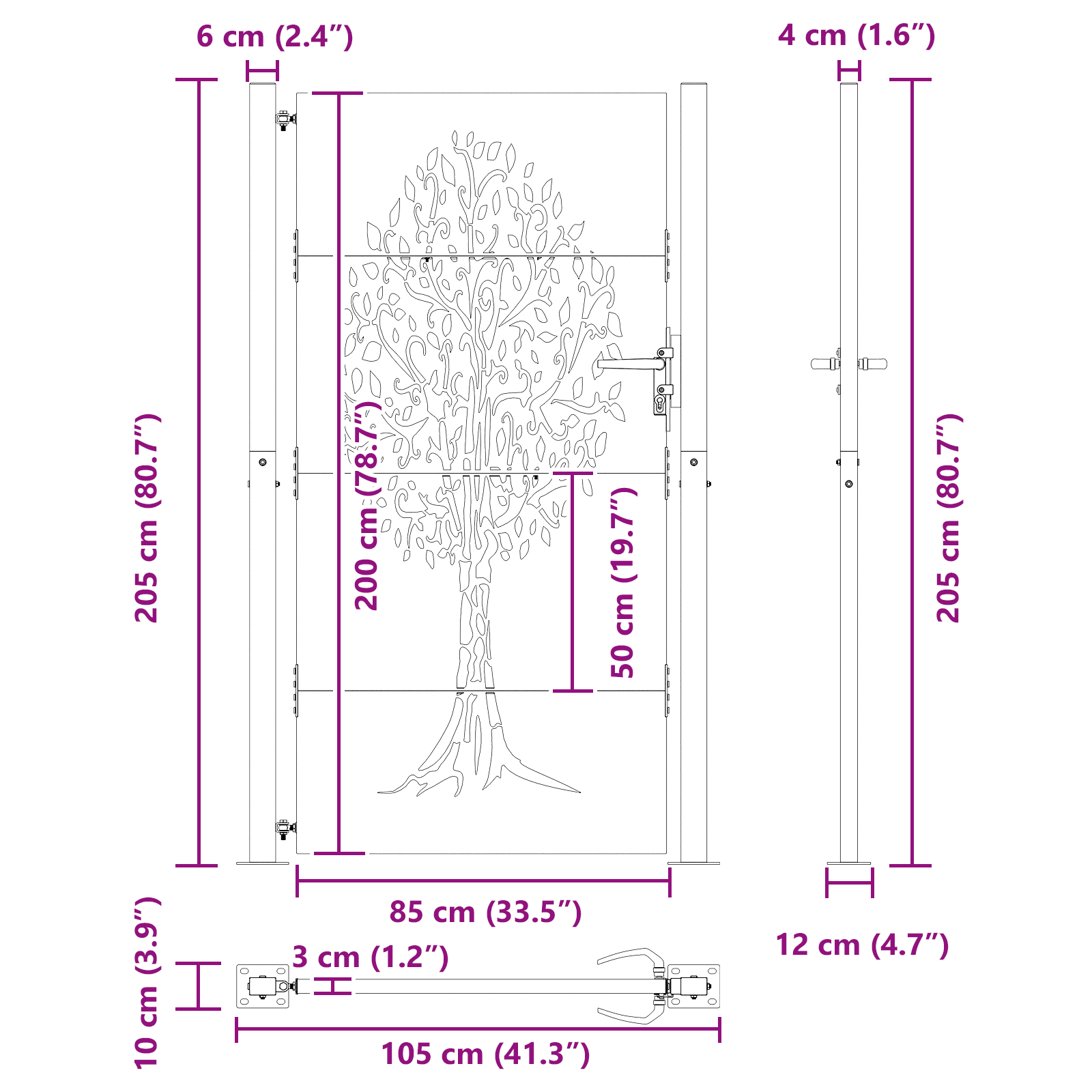 Poartă de grădină Negru 105 x 200 cm Oțel vopsit în pulbere GartenMobel Dekor