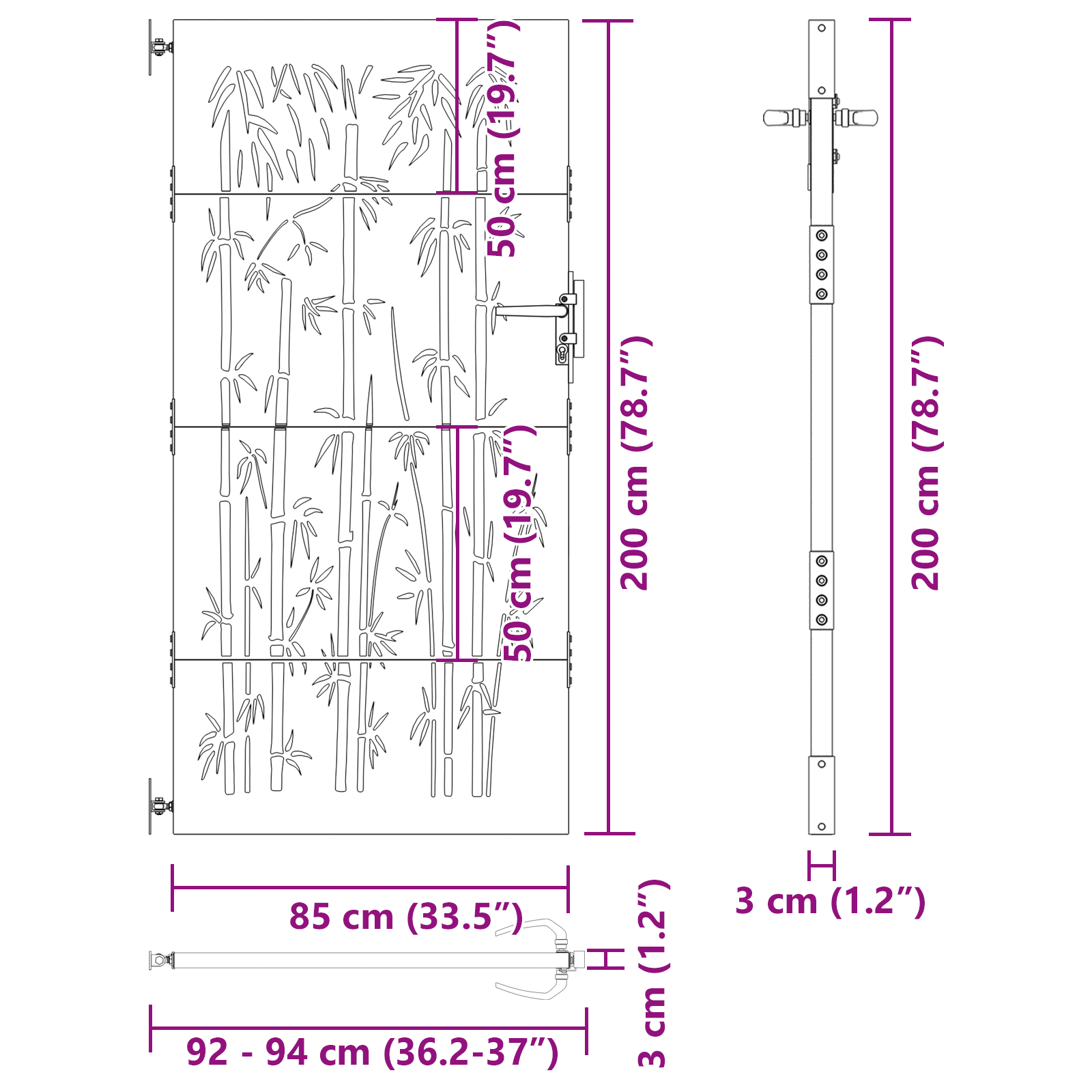 Poartă de grădină Negru 105 x 200 cm Oțel vopsit în pulbere GartenMobel Dekor