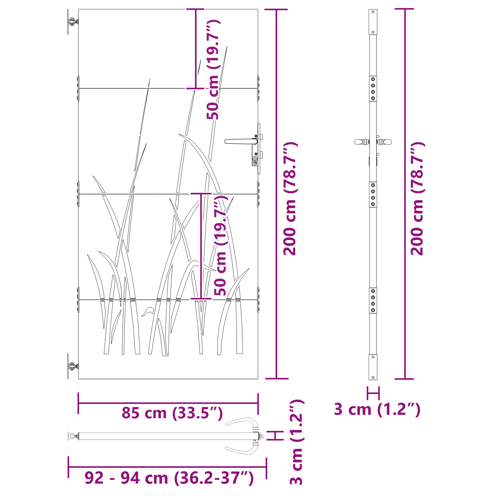 Poartă de grădină Negru 105 x 200 cm Oțel vopsit în pulbere GartenMobel Dekor