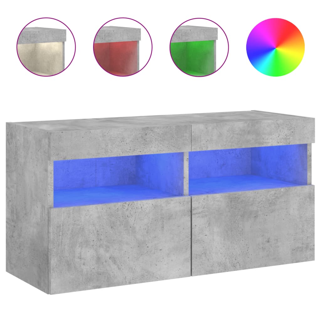 Comodă TV de perete cu lumini LED, gri beton, 80x30x40 cm GartenMobel Dekor