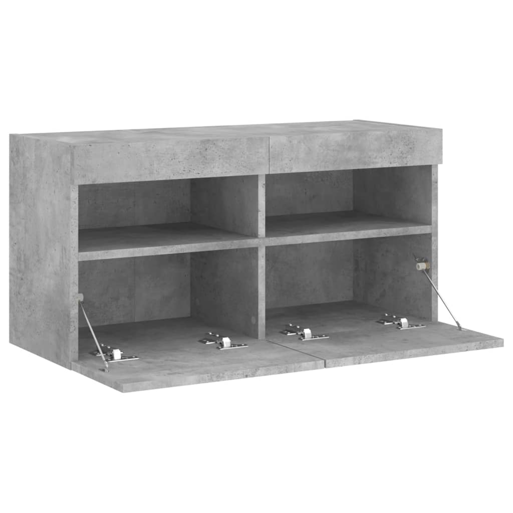 Comodă TV de perete cu lumini LED, gri beton, 80x30x40 cm GartenMobel Dekor