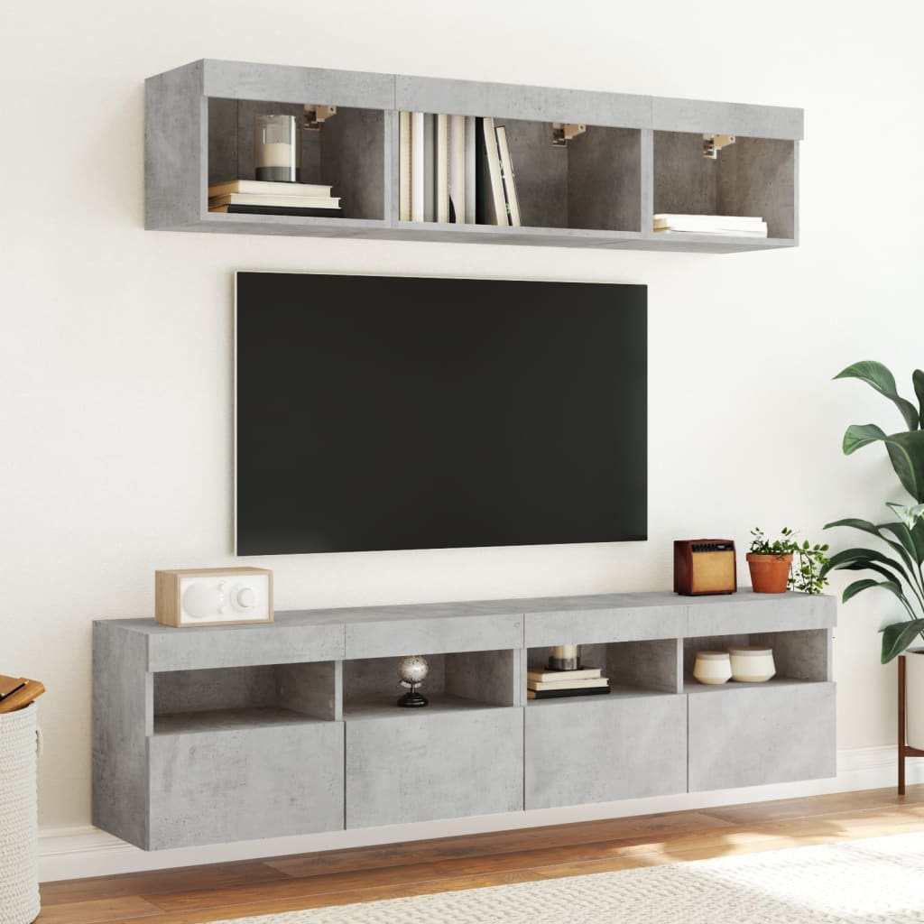 Comodă TV de perete cu lumini LED, gri beton, 80x30x40 cm GartenMobel Dekor