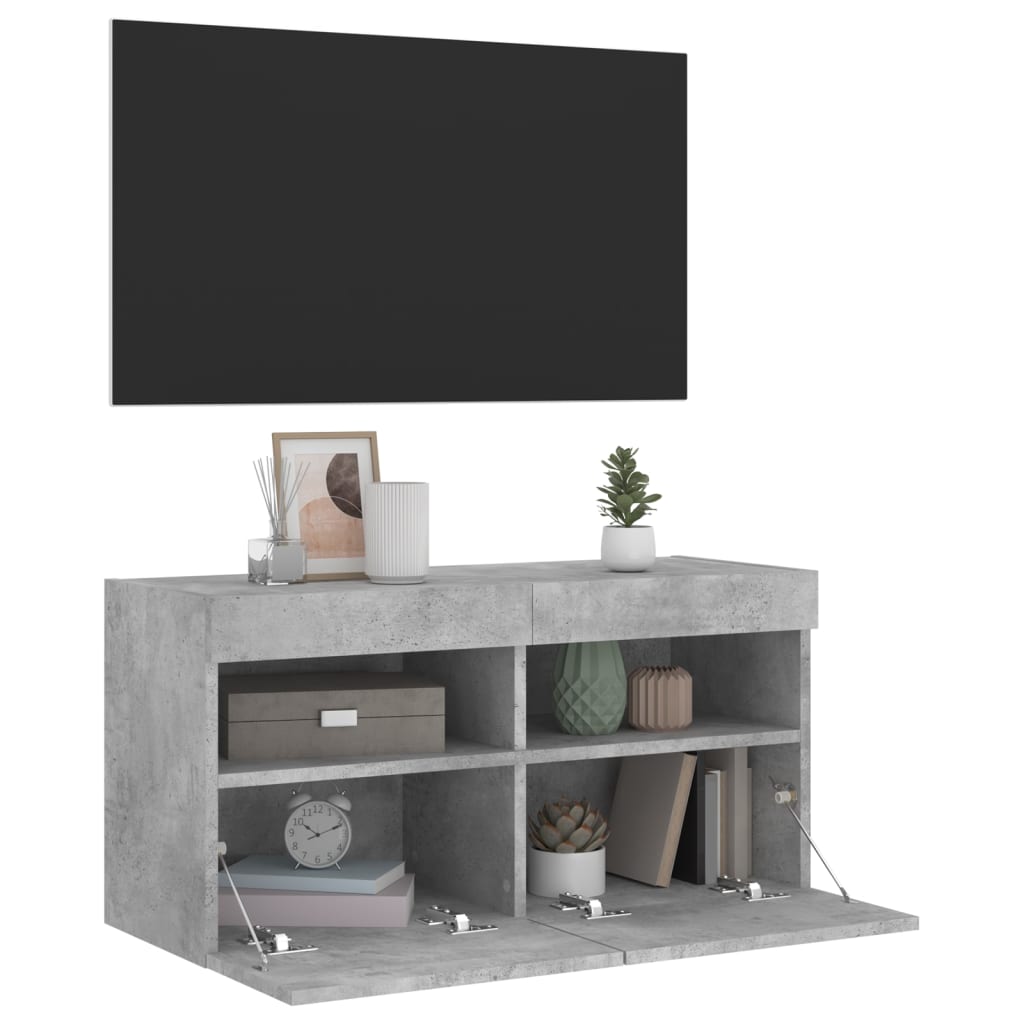 Comodă TV de perete cu lumini LED, gri beton, 80x30x40 cm GartenMobel Dekor