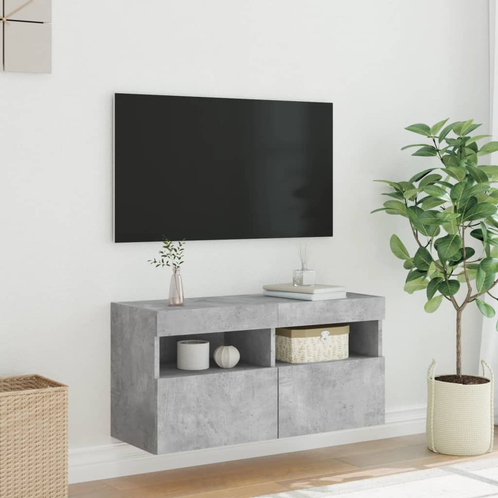 Comodă TV de perete cu lumini LED, gri beton, 80x30x40 cm GartenMobel Dekor