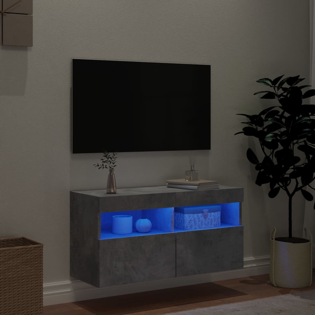 Comodă TV de perete cu lumini LED, gri beton, 80x30x40 cm GartenMobel Dekor