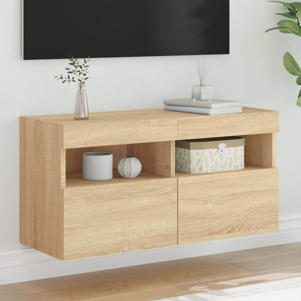 Comodă TV de perete cu lumini LED, stejar sonoma, 80x30x40 cm GartenMobel Dekor
