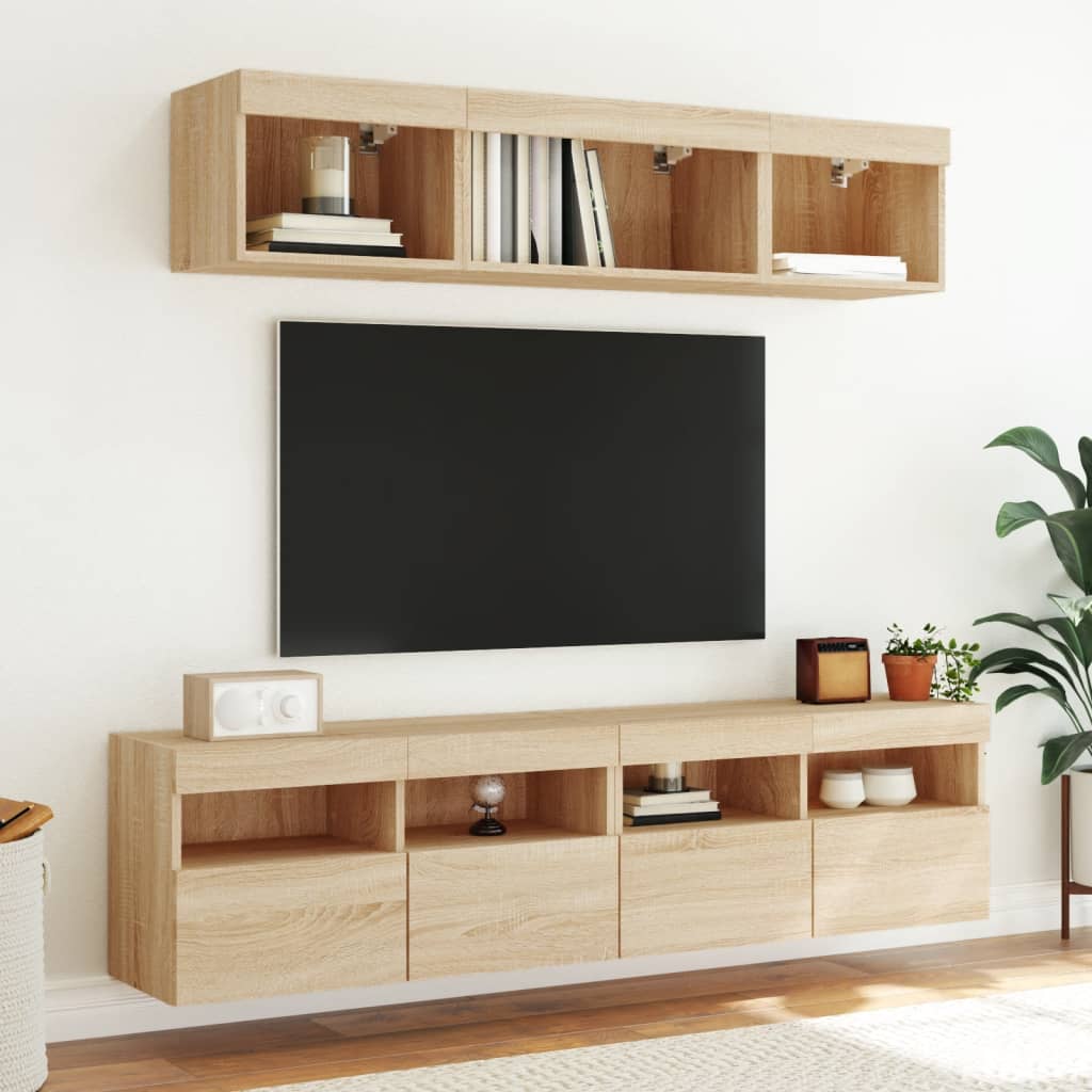 Comodă TV de perete cu lumini LED, stejar sonoma, 80x30x40 cm GartenMobel Dekor
