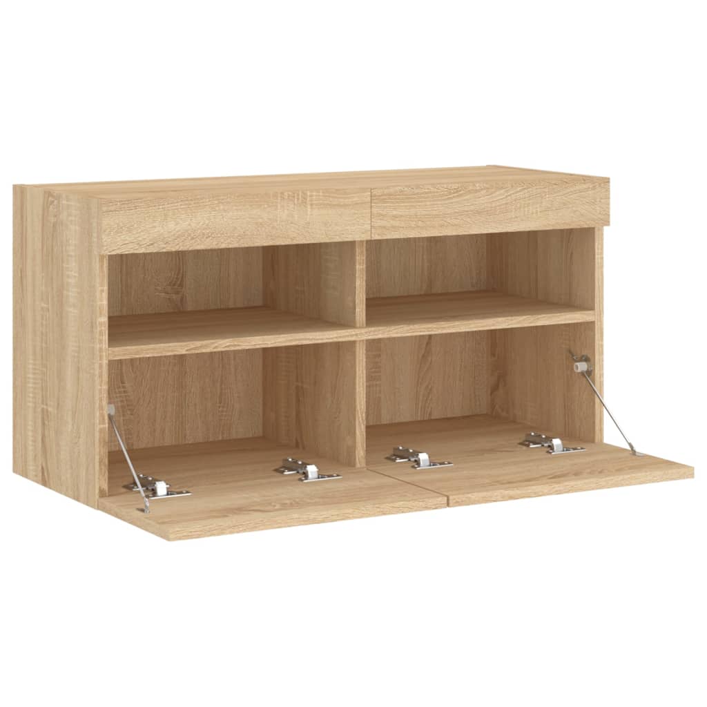 Comodă TV de perete cu lumini LED, stejar sonoma, 80x30x40 cm GartenMobel Dekor