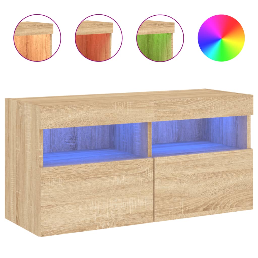 Comodă TV de perete cu lumini LED, stejar sonoma, 80x30x40 cm GartenMobel Dekor