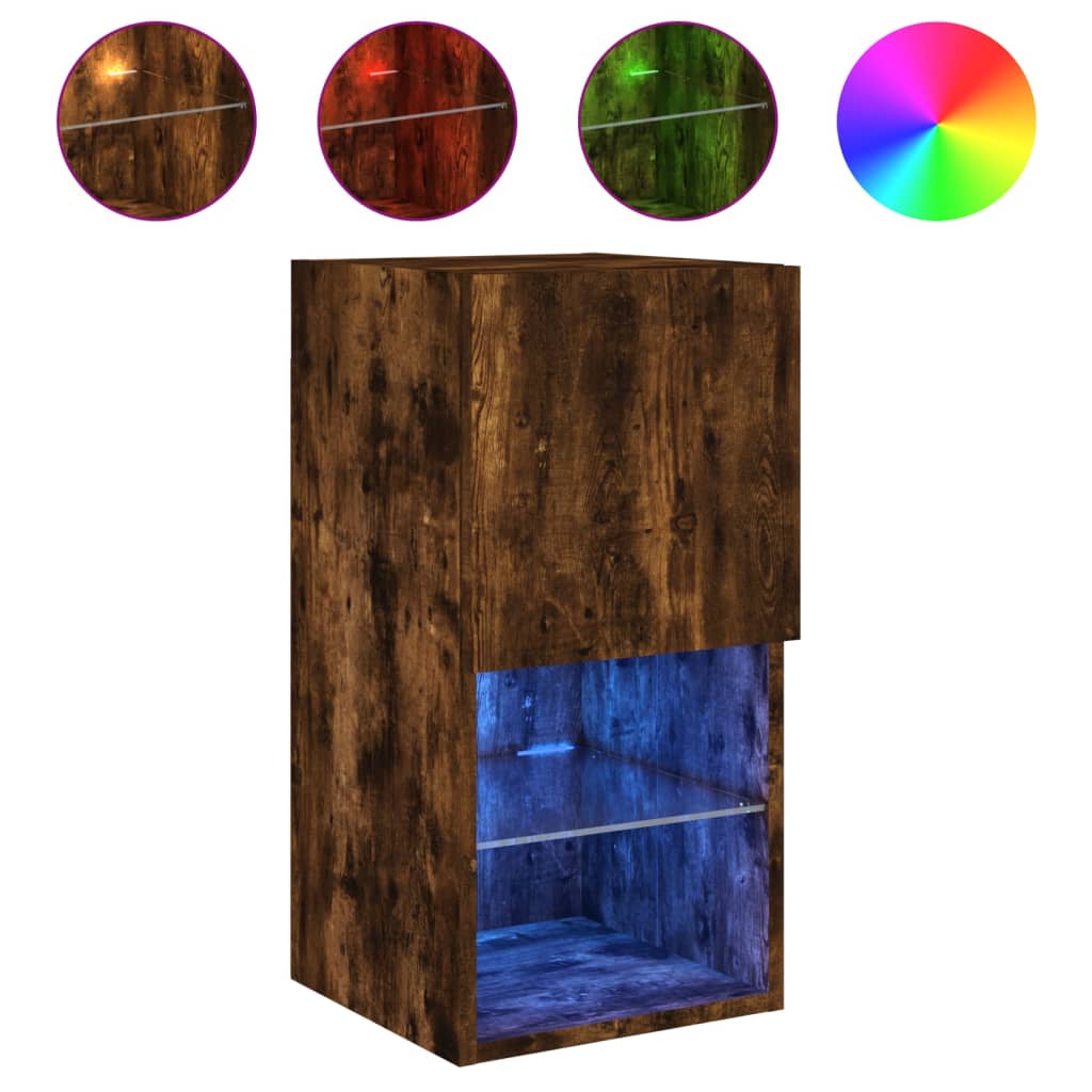 Comode TV cu lumini LED, 2 buc., stejar fumuriu, 30,5x30x60 cm GartenMobel Dekor