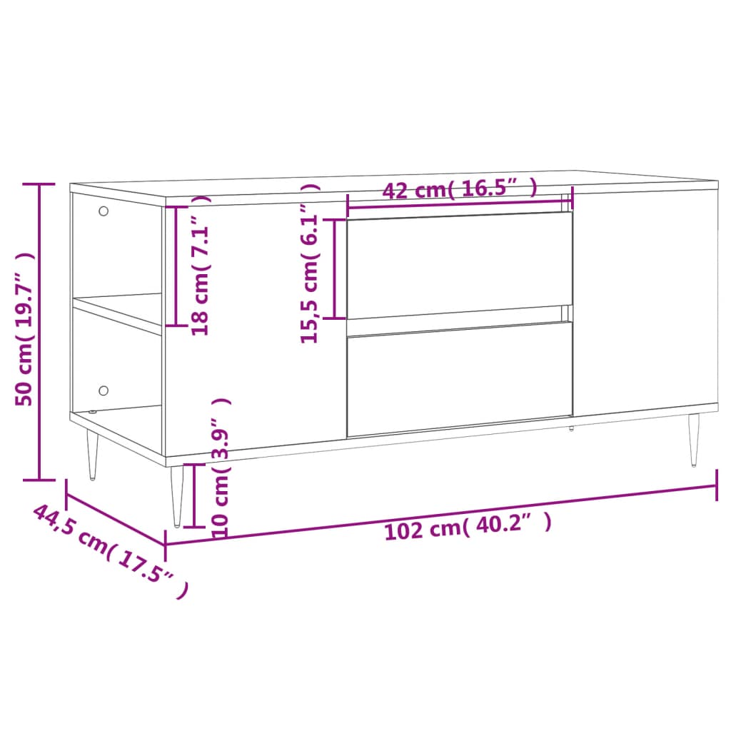 Măsuță de cafea, gri beton, 102x44,5x50 cm, lemn prelucrat GartenMobel Dekor
