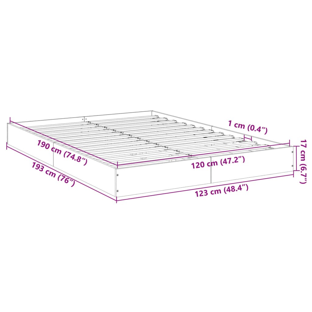 Cadru pat fără saltea stejar maro 120x190 cm, lemn prelucrat GartenMobel Dekor