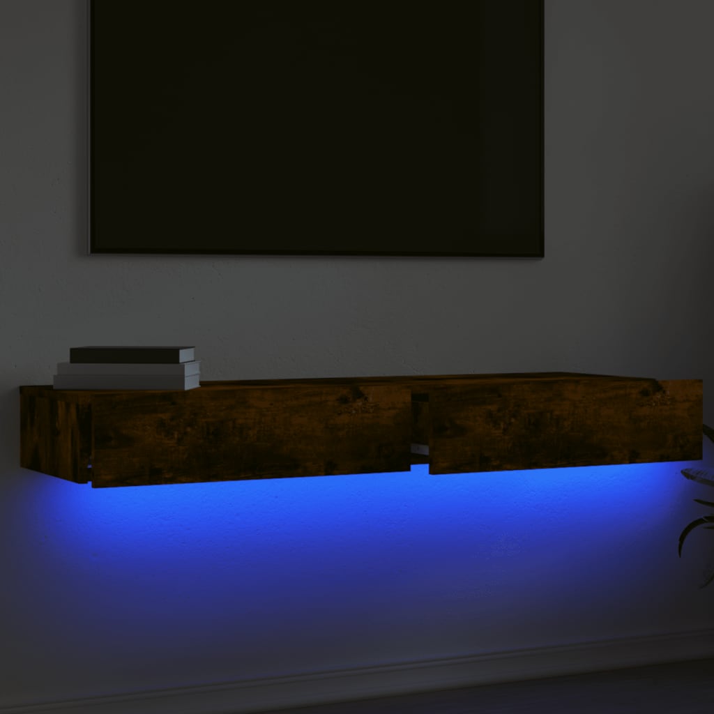 Comode TV cu lumini LED, 2 buc., stejar fumuriu, 60x35x15,5 cm GartenMobel Dekor