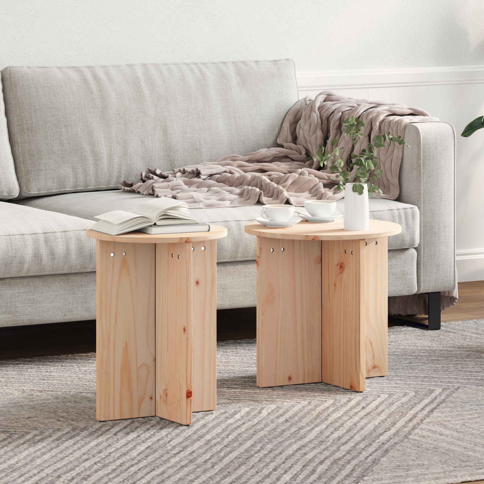 Masă de cafea 2 pcs Natural 41.5 x 41.5 x 41 cm GartenMobel Dekor