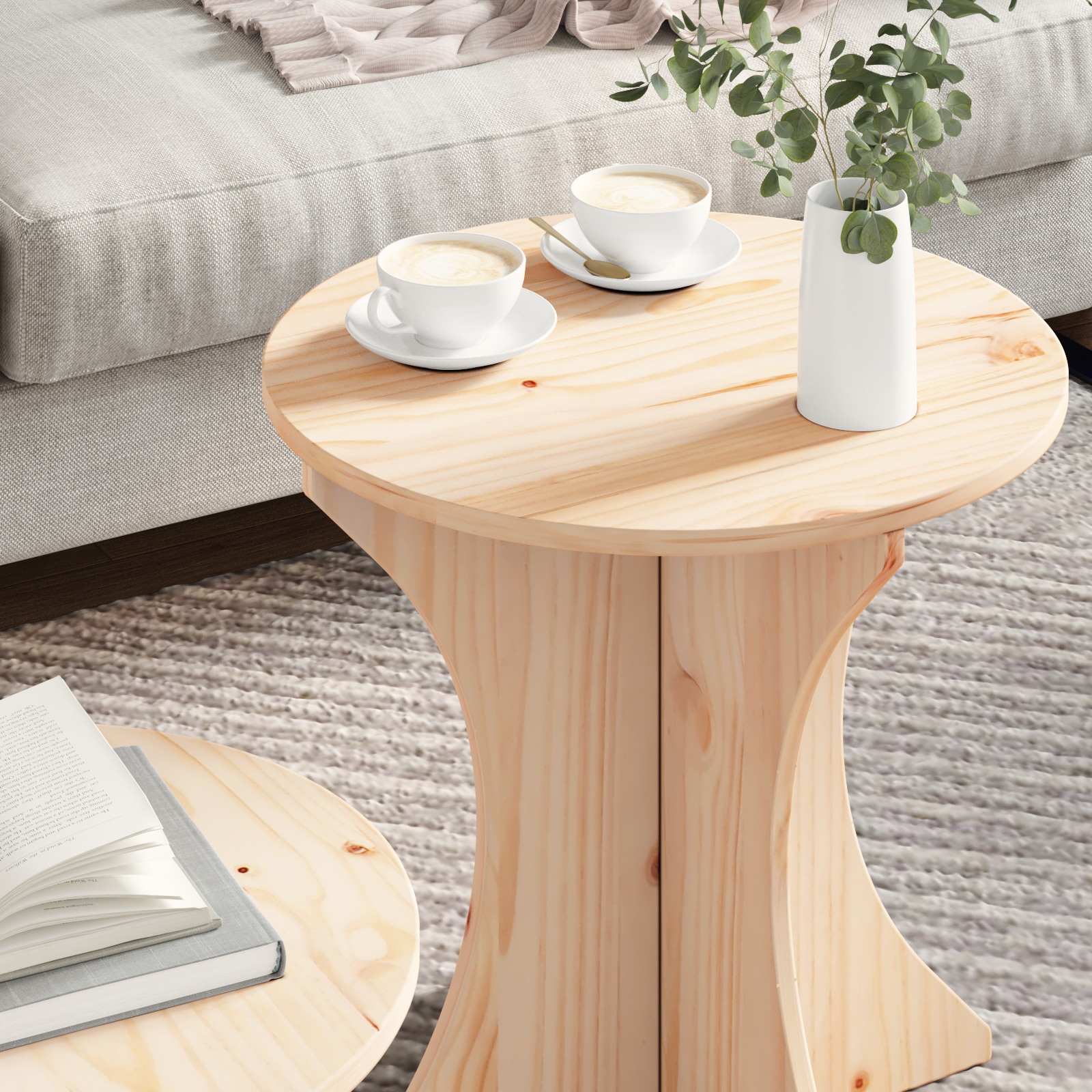 Masă de cafea 2 pcs Natural 46 x 46 x 47 cm Lemn de brad solid GartenMobel Dekor